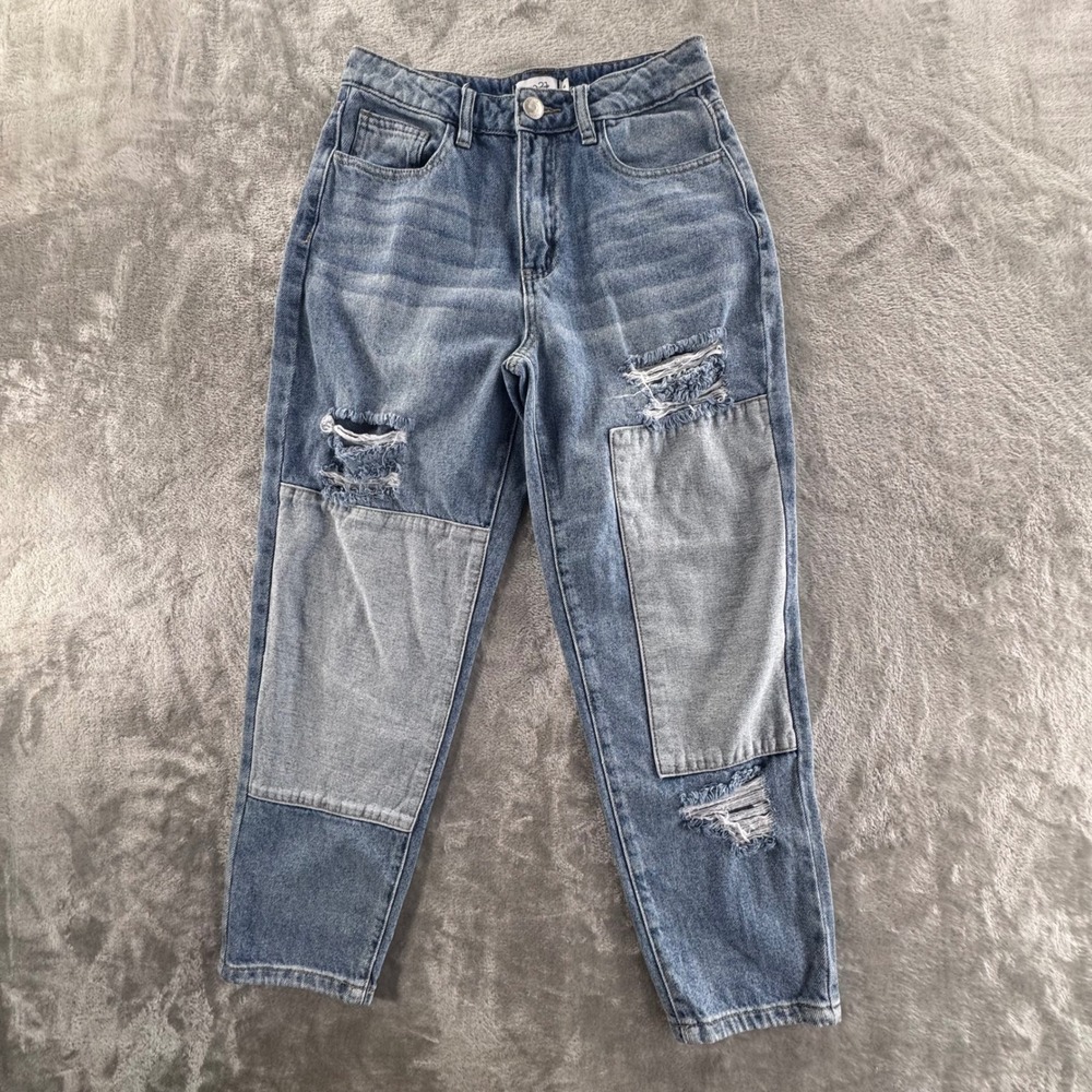 Rue21 Jeans Womens Size 4 Blue Distressed Patchwork Y2K Grunge Denim Pants